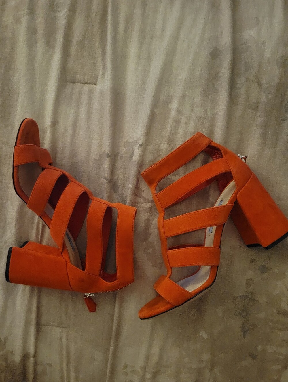 PRADA Suede Sandals Orange Coral Size 36.5